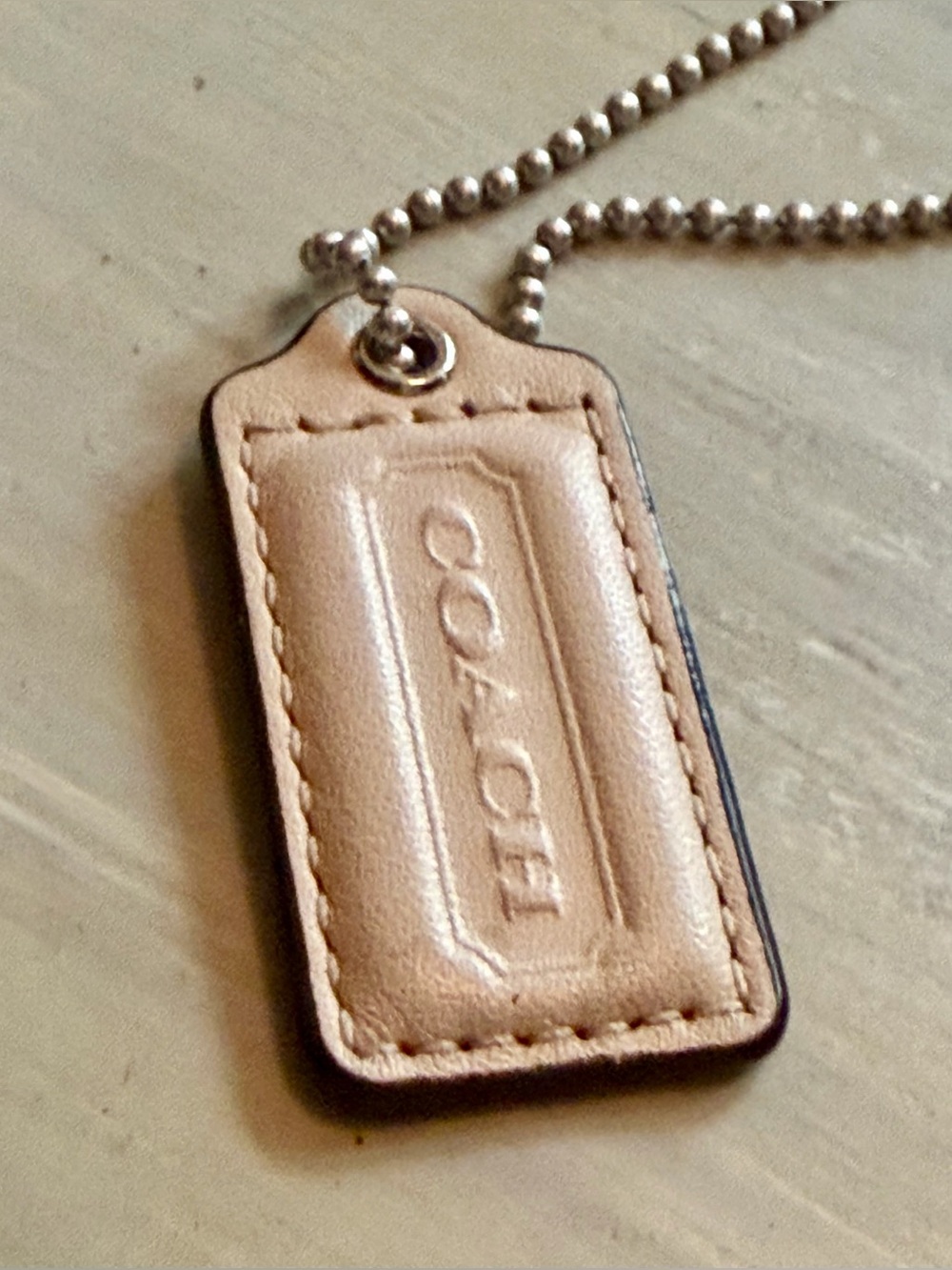 Coach Leather Tag Keychain in Cream Off-White Bone